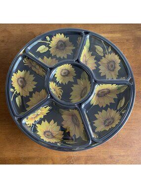 HSN Improvements Melamine Sunflower Print Divided Snack Serving Tray with Lid